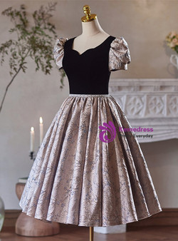 Black Velvet Short Sleeve Homecoming Dress