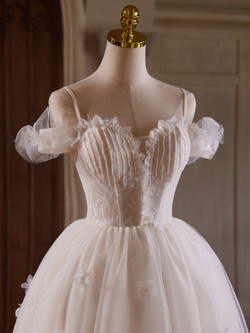 White Tulle Lace Beading Spaghetti Straps Homecoming Dress