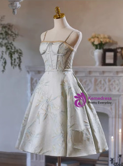 Spaghetti Straps Satin Beading Homecoming Dress