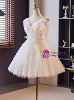 White Tulle Lace Straps Flower Wedding Dress