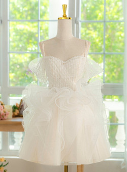 White Tulle Sequins Pearls Homecoming Dress