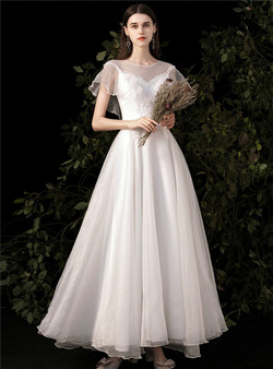 Simple White Tulle Appliques Wedding Dress