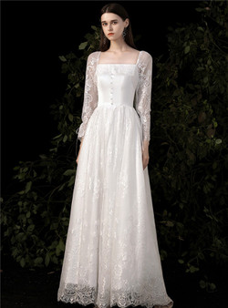 White Lace Long Sleeve Wedding Dress