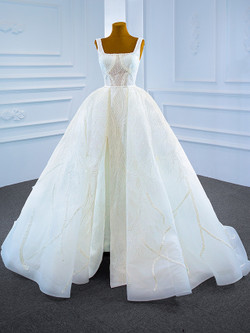 White Ball Gown Sequins Beading Wedding Dress