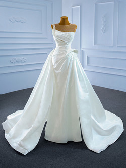 Fashion White Satin Pleats Pearls Wedding Dress Fashion White Satin Pleats Pearls Wedding Dress
