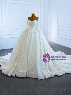 Ball Gown Tulle Sequins Long Sleeve Wedding Dress