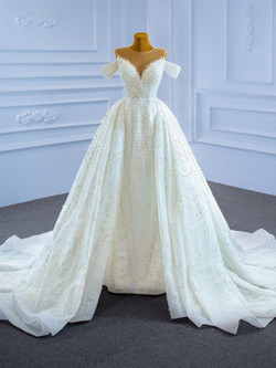Heavy Beading Pearls Sequins White Wedding Dress