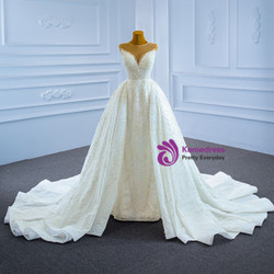Heavy Beading Pearls Sequins White Wedding Dress