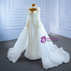 White Mermaid High Neck Long Sleeve Pearls Wedding Dress White Mermaid High Neck Long Sleeve Pearls Wedding Dress