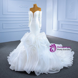 Sexy White Mermaid Satin Tulle Long Sleeve Wedding Dress