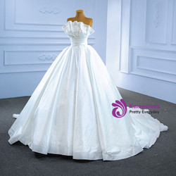 White Satin Pleats Pearls Wedding Dress