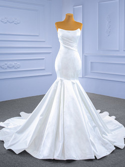 Simple White Mermaid Satin Strapless Wedding Dress