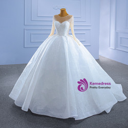 White Lace Long Sleeve Beading Sequins Wedding Dress