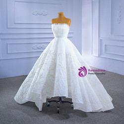 White Tulle Hi Lo Strapless Wedding Dress  White Tulle Hi Lo Strapless Wedding Dress