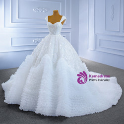 White Ball Gown Tulle Sequins Beading Wedding Dress