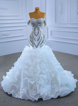 Luxury White Mermaid Beading Crystal Wedding Dress