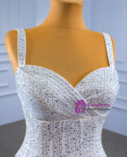 White Straps Heavy Beading Wedding Dress