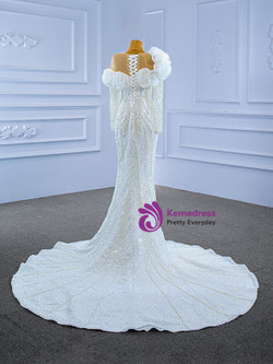 White Mermaid Pearls Long Sleeve Wedding Dress White Mermaid Pearls Long Sleeve Wedding Dress