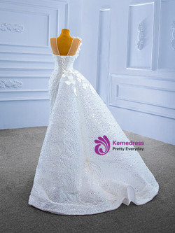 White Sequins Mermaid Pearls Flower Wedding Dress White Sequins Mermaid Pearls Flower Wedding Dress