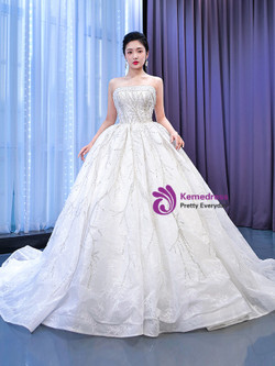 Ball Gown White Tulle Sequins Beading Wedding Dress