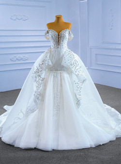 White Mermaid Sequins Beading Wedding Dress With Detachable Train