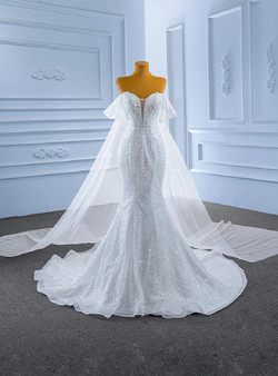 White Mermaid Sequins Pearls Off the Shoulder Wedding Dress