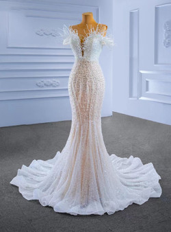 Sexy White Mermaid Sequins Beading Pearls Wedding Dress Sexy White Mermaid Sequins Beading Pearls Wedding Dress