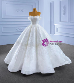 White Satin Off the Shoulder Beading Sequins Wedding Dress White Satin Off the Shoulder Beading Sequins Wedding Dress