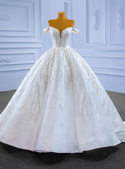 White Satin Off the Shoulder Sequins Wedding Dress