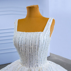 White Ball Gown Tulle Straps Sequins Beading Wedding Dress