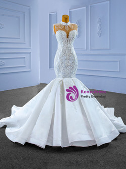 White Mermaid High Neck Lace Beading Wedding Dress White Mermaid High Neck Lace Beading Wedding Dress