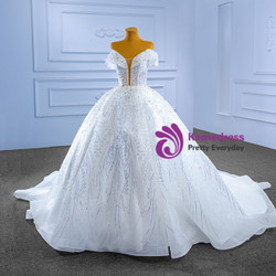 Ball Gown White Tulle Sequins Pearls Wedding Dress