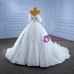 Luxury Ball Gown White Tulle Sequins Pearls Wedding Dress