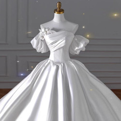 White Satin Off the Shoulder Pleats Beading Wedding Dress White Satin Off the Shoulder Pleats Beading Wedding Dress