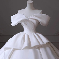 White Ball Gown Satin Off the Shoulder Wedding Dress White Ball Gown Satin Off the Shoulder Wedding Dress