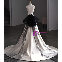 White Satin Halter Backless Pearls Wedding Dress