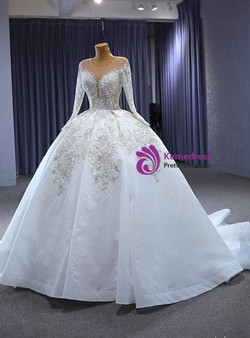 Luxurious White Tulle Sequins Long Sleeve Wedding Dress