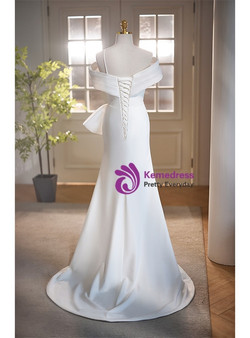White Mermaid Off the Shoulder Pleats Split Wedding Dress