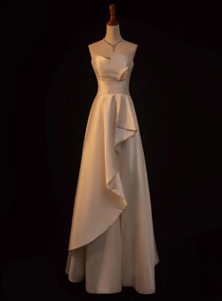 White Satin Strapless Wedding Dress