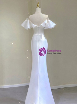 White Mermaid Satin Beading Wedding Dress