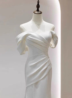 White Mermaid Pleats Off the Shoulder Wedding Dress