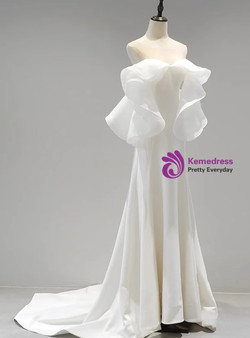 Sexy White Satin Off the Shoulder Wedding Dress