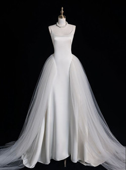 White Tulle Satin Spaghetti Straps Wedding Dress White Tulle Satin Spaghetti Straps Wedding Dress