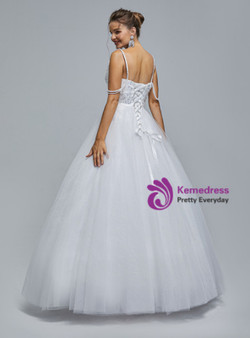 White Tulle Sequins Spaghetti Straps Prom Dress White Tulle Sequins Spaghetti Straps Prom Dress