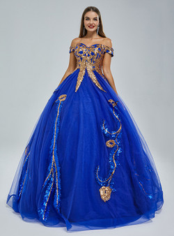 Royal Blue Tulle Sequins Appliques Prom Dress
