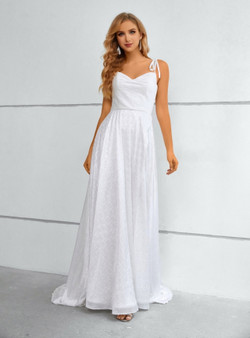 White Spagehtti Straps Split Prom Dress 