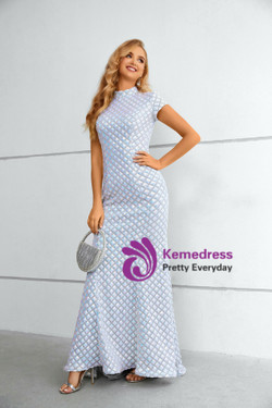 White Mermaid Sequins Cap Sleeve Prom Dress