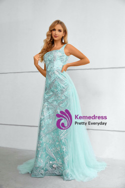 Green Mermaid Sequins Prom Dress With Detachable Train
