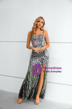 Black Mermaid Sequins Spaghetti Straps Prom Dress Black Mermaid Sequins Spaghetti Straps Prom Dress