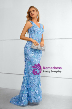 Sexy Blue Mermaid Sequins V-neck Prom Dress Sexy Blue Mermaid Sequins V-neck Prom Dress